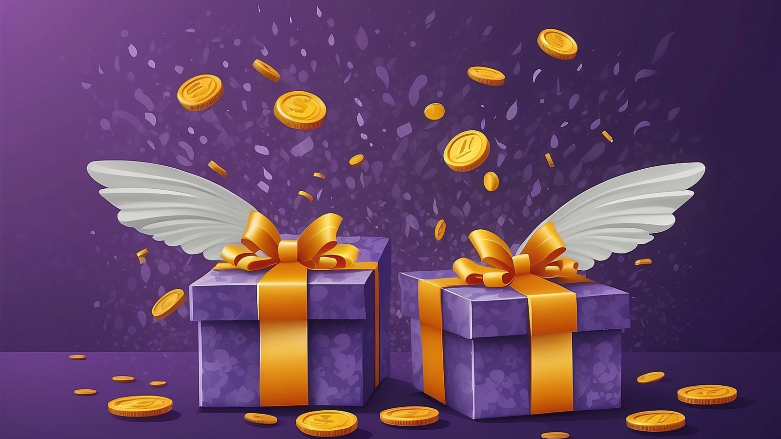 Bonus word flying from textured gift box and purple background. Winning prize vector illustration